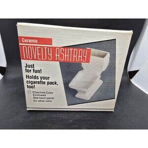 Vintage Ceramic White Toilet Ashtray and Cigarette Pack Holder NOS New In Box